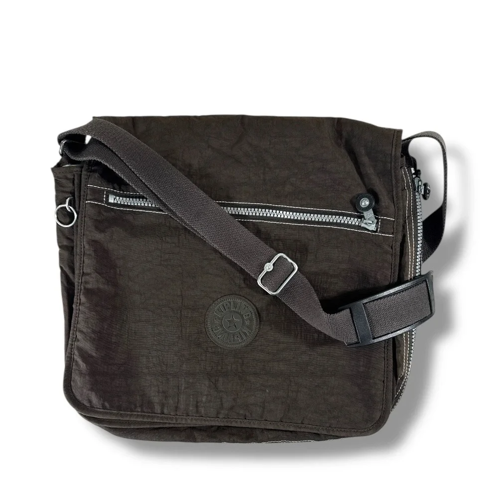 Kipling‎ Messenger Bag Nylon Charcoal Adjustable Strap Pockets Expandable